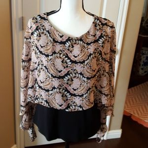 2 in one black print blouse